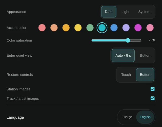 Yankuva theme, colour palette and saturation settings.