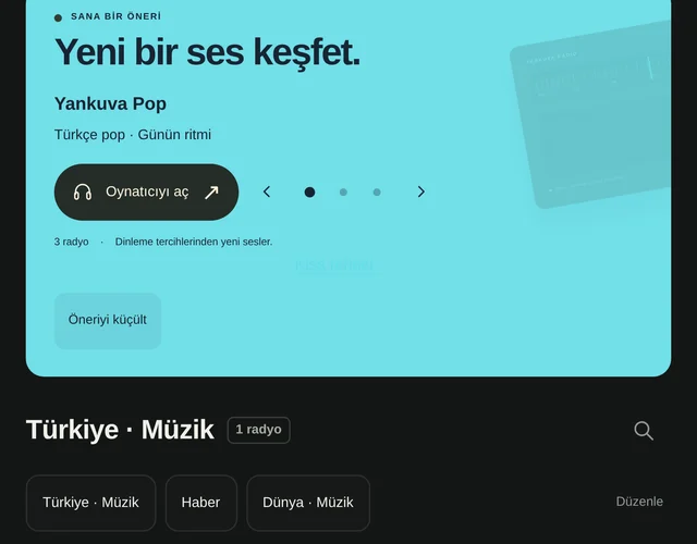Yankuva keşif ekranı ve istasyon listesi.